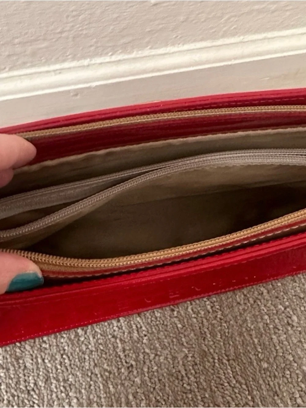 Red Patent Leather Tote with Tan Straps